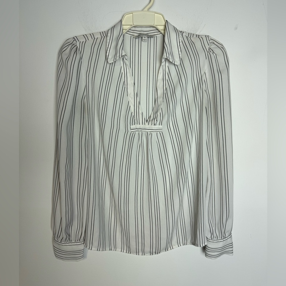 Rebecca Minkoff White Stripe V Neck Blouse Top XS